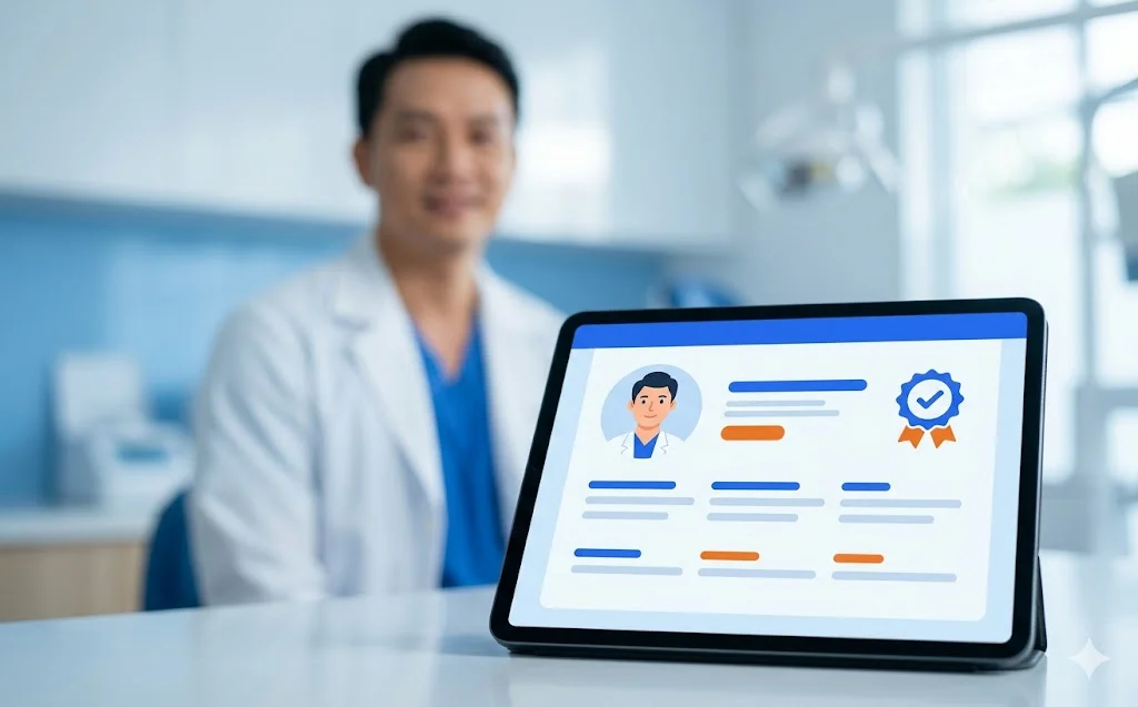 Hồ sơ bác sĩ nha khoa với bằng cấp, số chứng chỉ hành nghề và kinh nghiệm