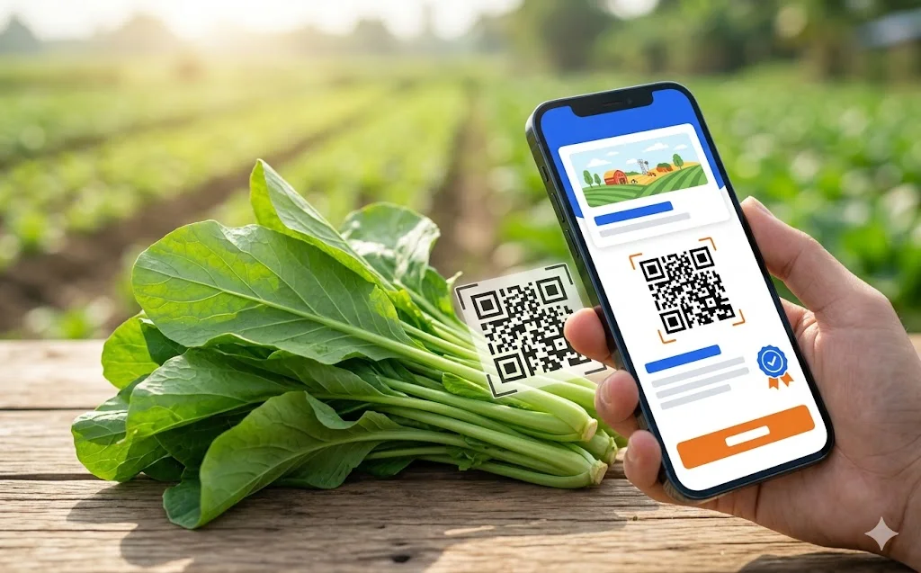 Trang sản phẩm nông sản với mã QR truy xuất nguồn gốc và chứng nhận VietGAP