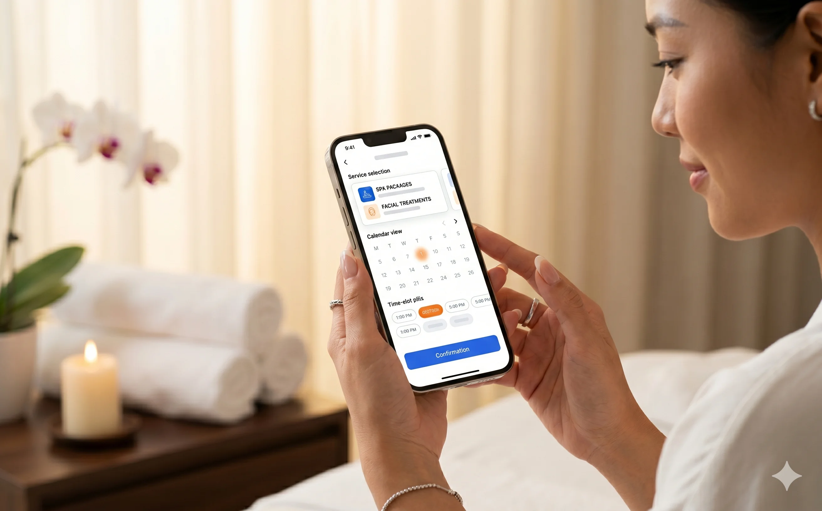 Website spa với widget đặt lịch online hiển thị khung giờ còn trống