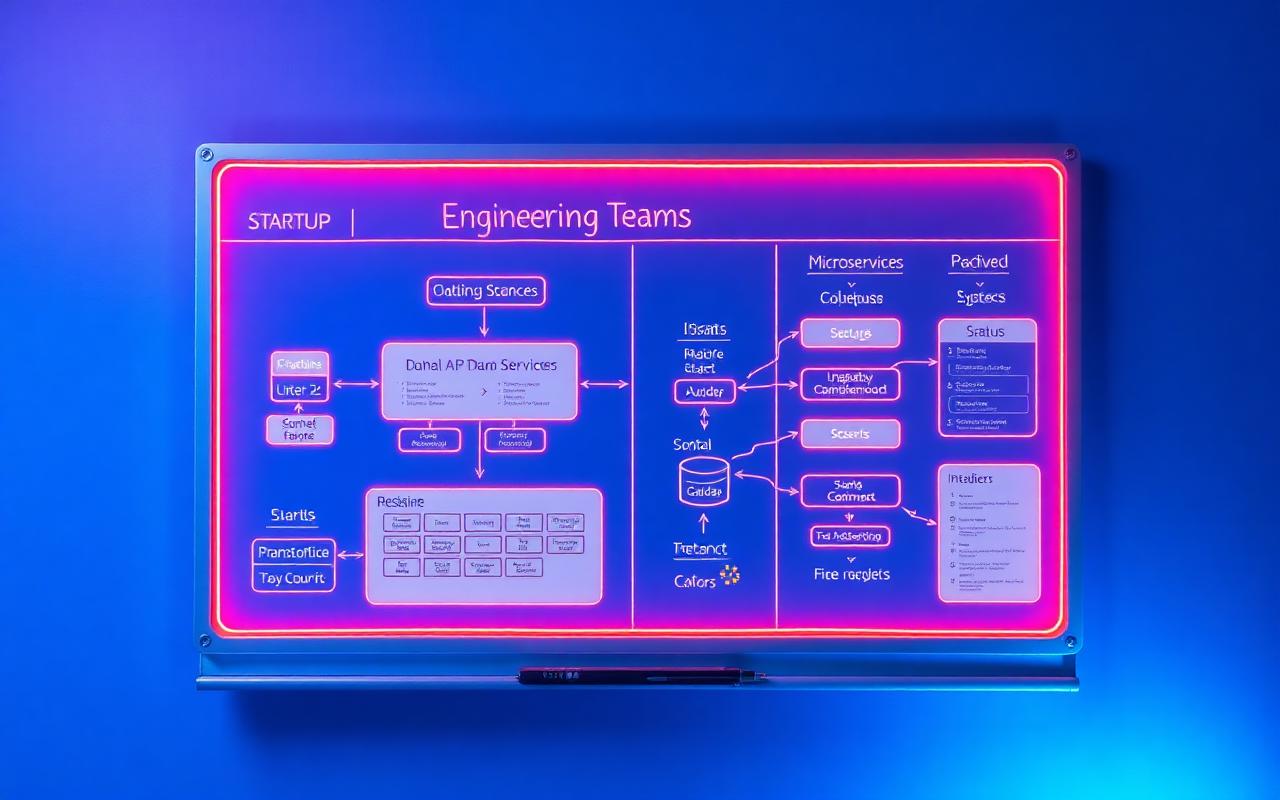 Whiteboard kiến trúc hệ thống với microservices, database, API gateway