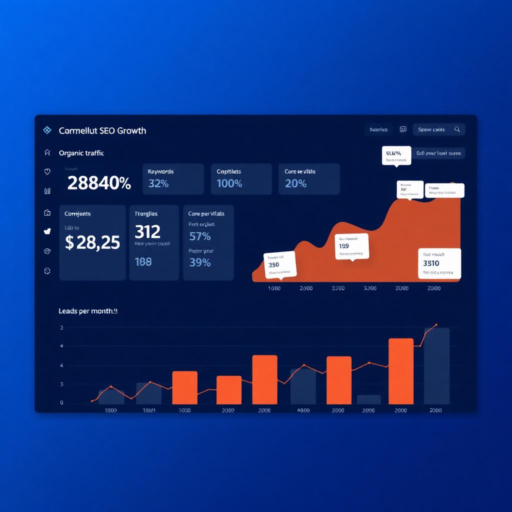 Dashboard tăng trưởng traffic organic và thứ hạng từ khoá EduFlow Academy sau 6 tháng SEO