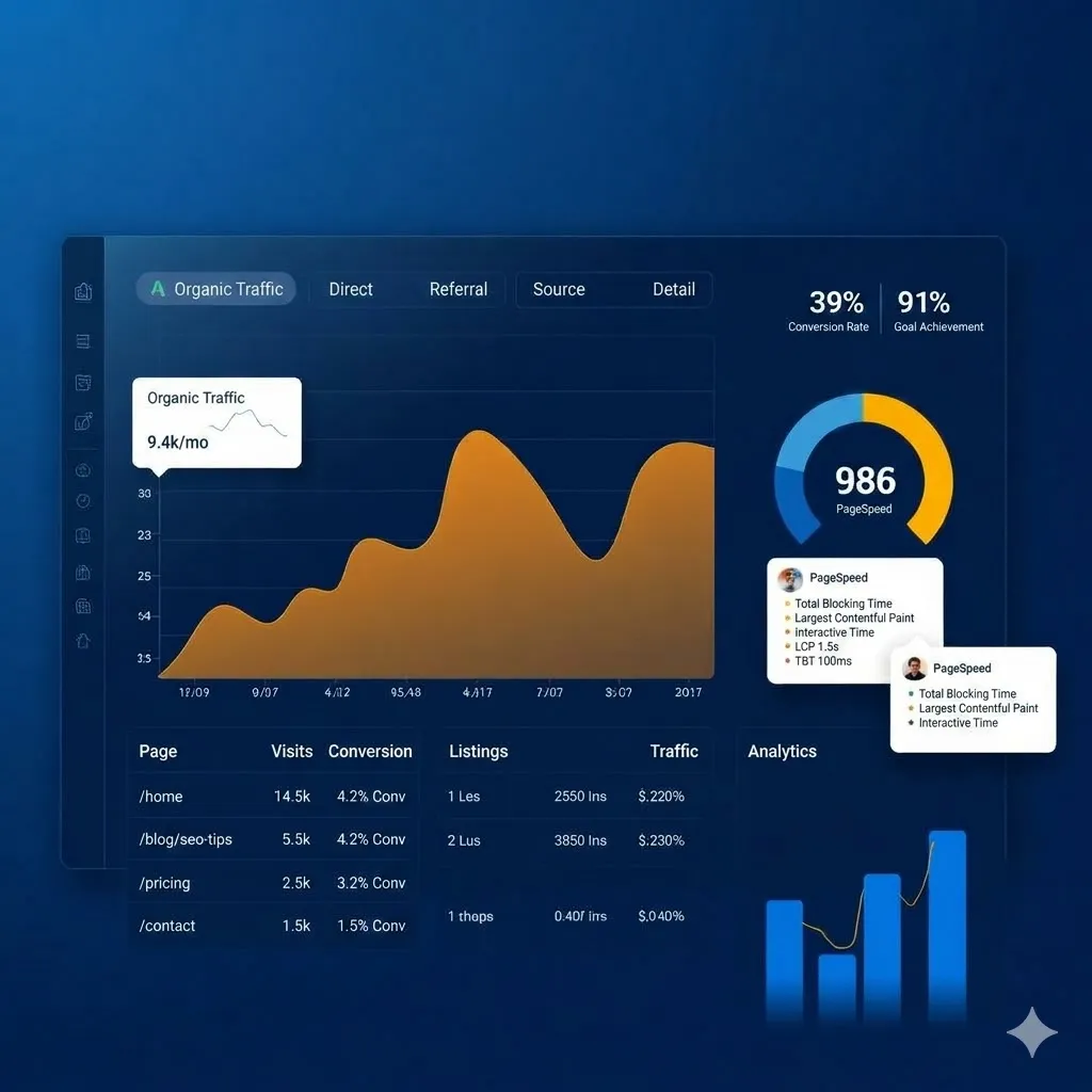 Dashboard kết quả tăng trưởng traffic và chuyển đổi của Maison de Mode sau khi DebugMyApp redesign website